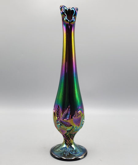 Fenton 6" Pair of Paneled Diamond & Bows Carnival Glass Vases in Blue 